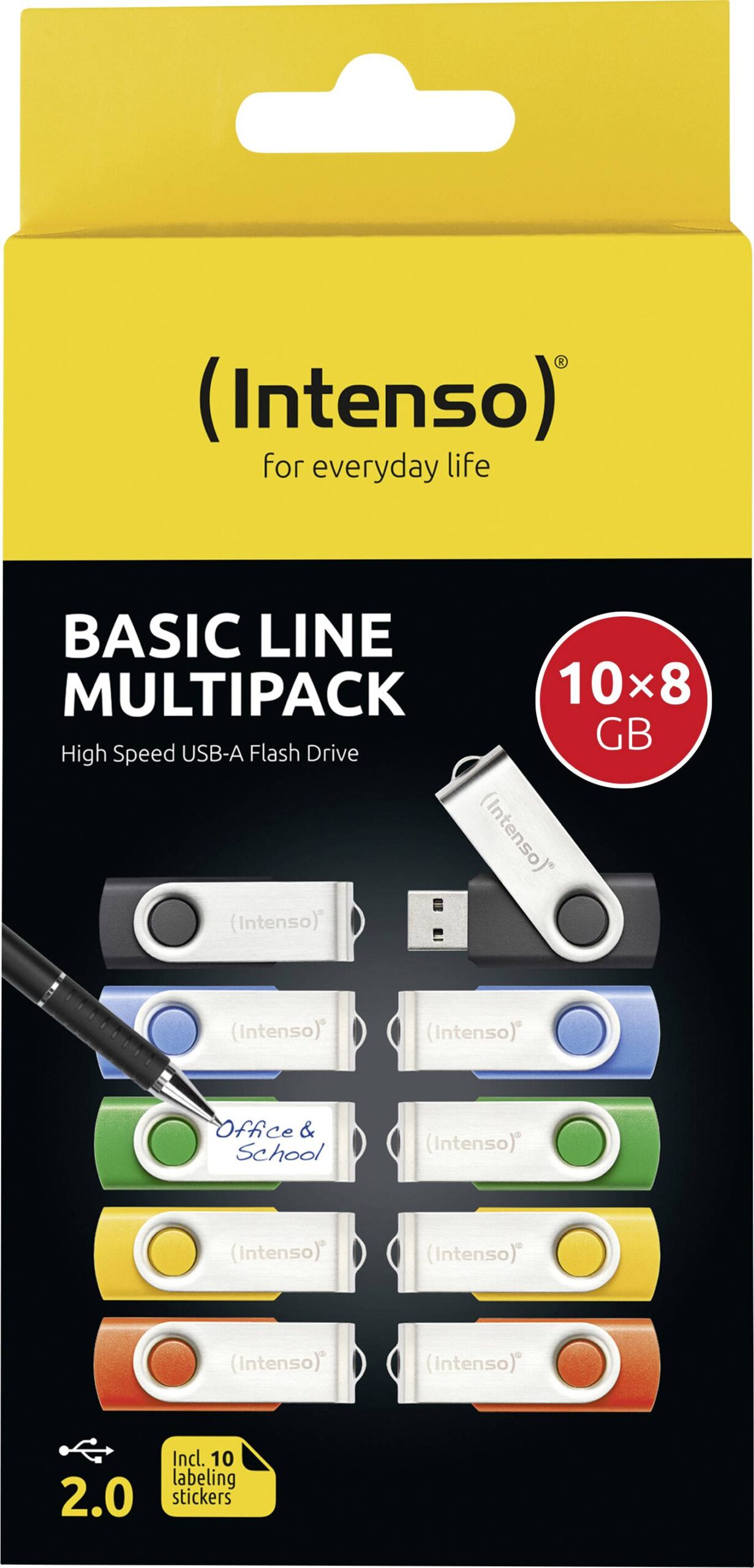 Intenso USB-Stick 10er Pack Basic Line 10 x 8 GB USB-Stick 8 GB Gelb, Grün, Blau, Orange, Schwarz 3503561 USB-A (USB 2.0