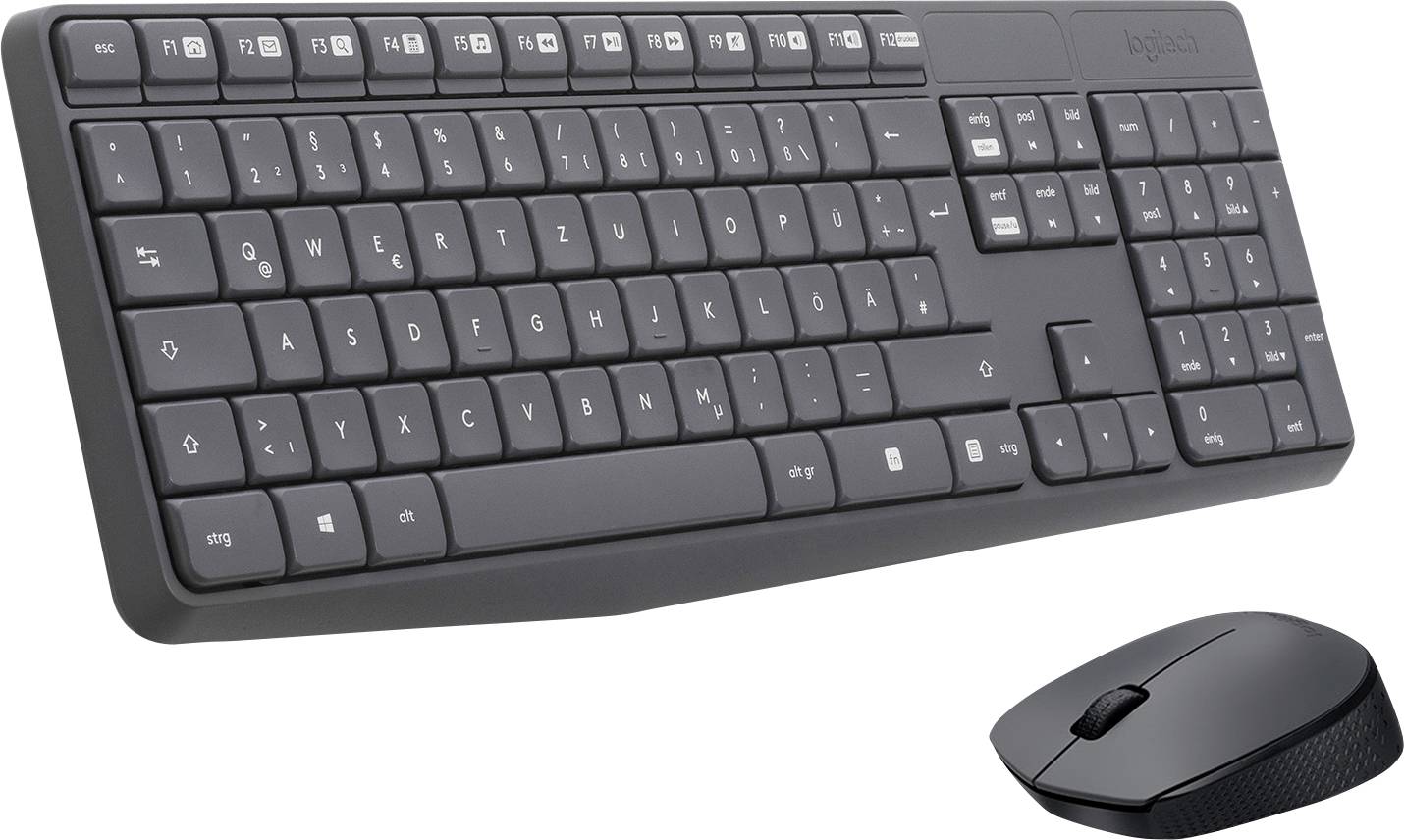 Logitech MK235 Funk Tastatur, Maus-Set Spritzwassergeschützt Deutsch, QWERTZ Schwarz