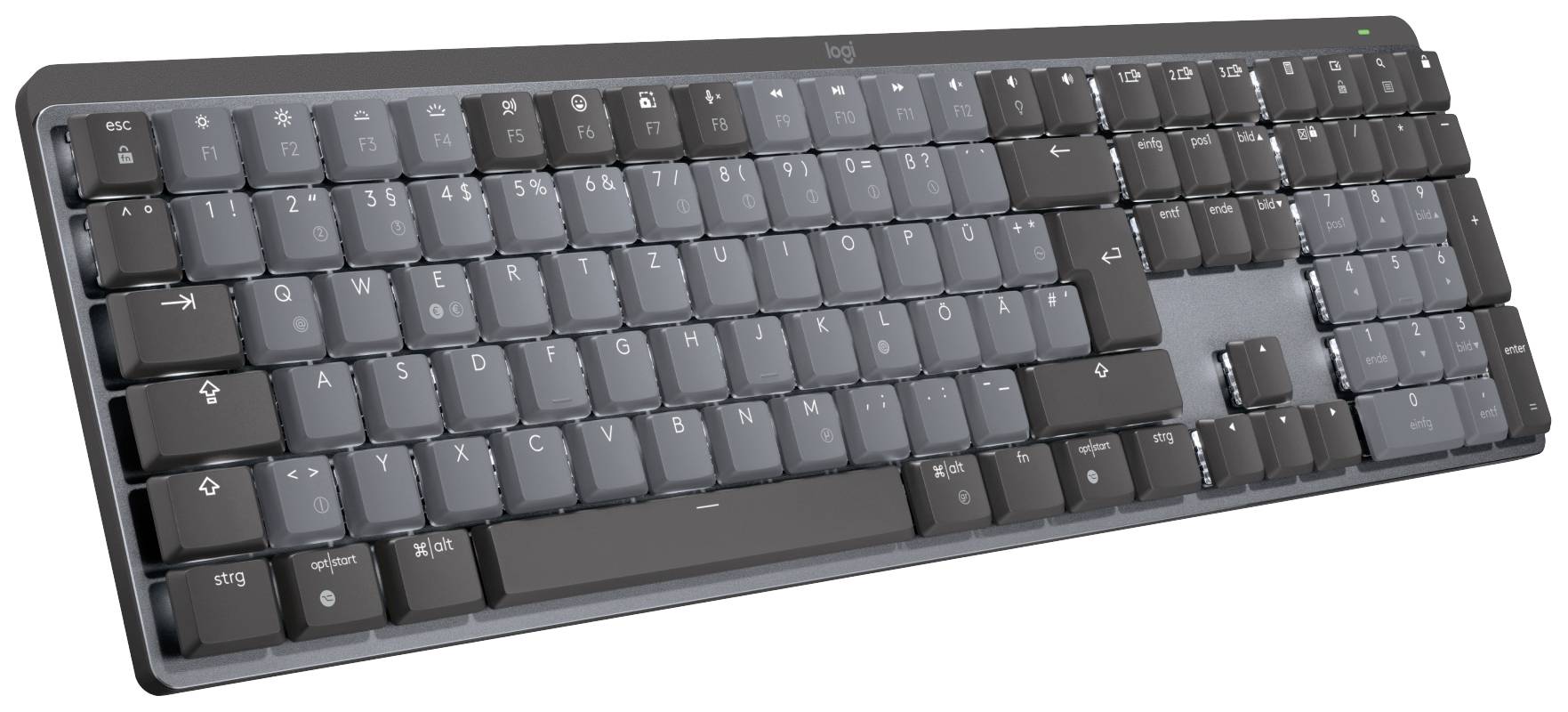 Logitech MX Mechanical (Tacticle Quiet) Bluetooth®, Funk Tastatur Deutsch, QWERTZ Graphit Abnehmbares Kabel, Beleuchtet,