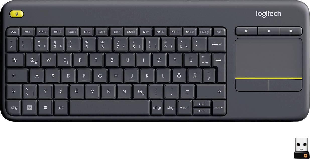 Logitech Wireless K400 Plus Funk Tastatur Deutsch, QWERTZ Schwarz Integriertes Touchpad, Maustasten