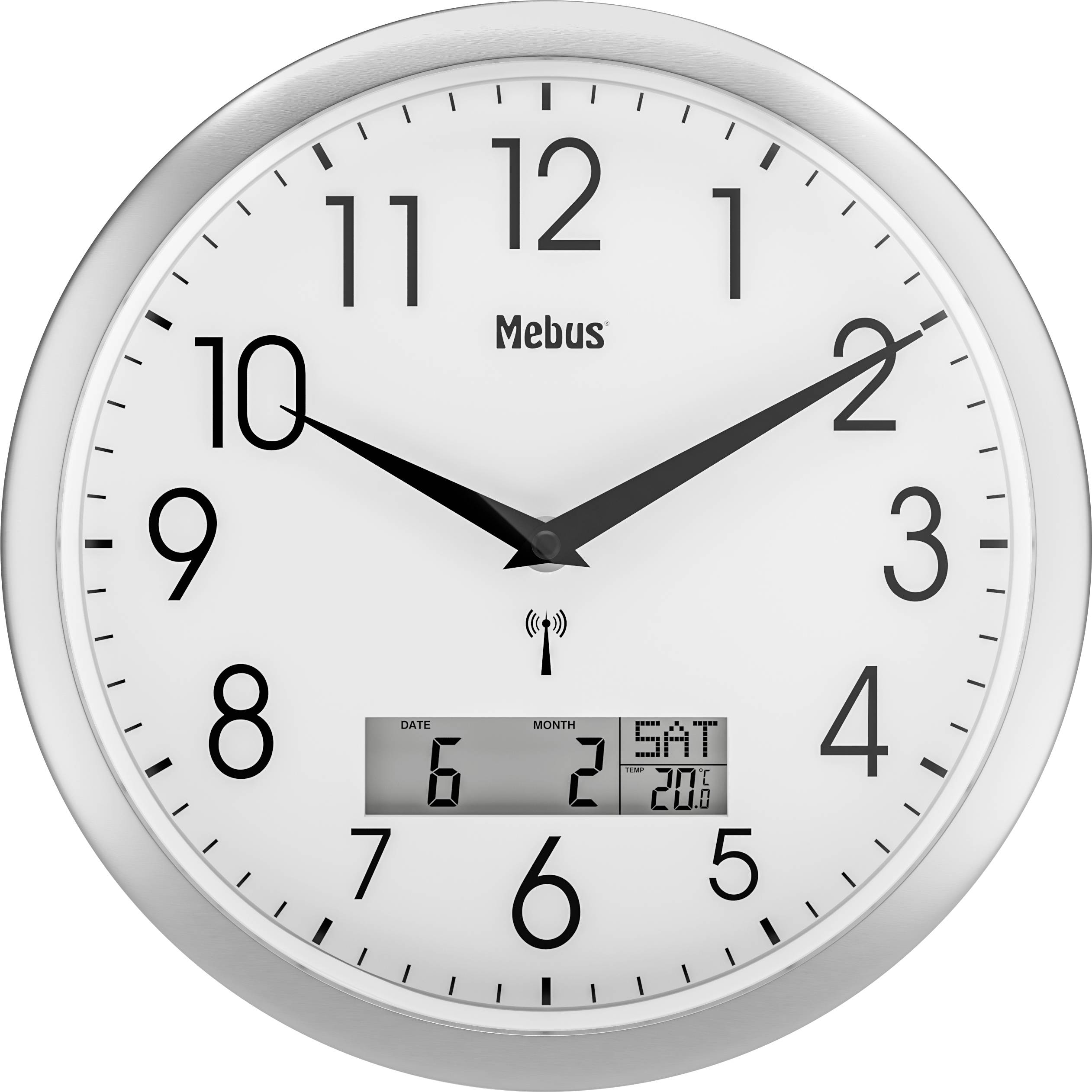 Mebus 19422 Funk Wanduhr 30 cm x 3 cm Silber