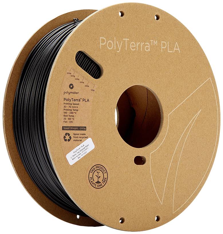 Polymaker 70820 PolyTerra PLA Filament PLA geringerer Kunststoffgehalt 1.75 mm 1000 g Schwarz (matt) 1 St.