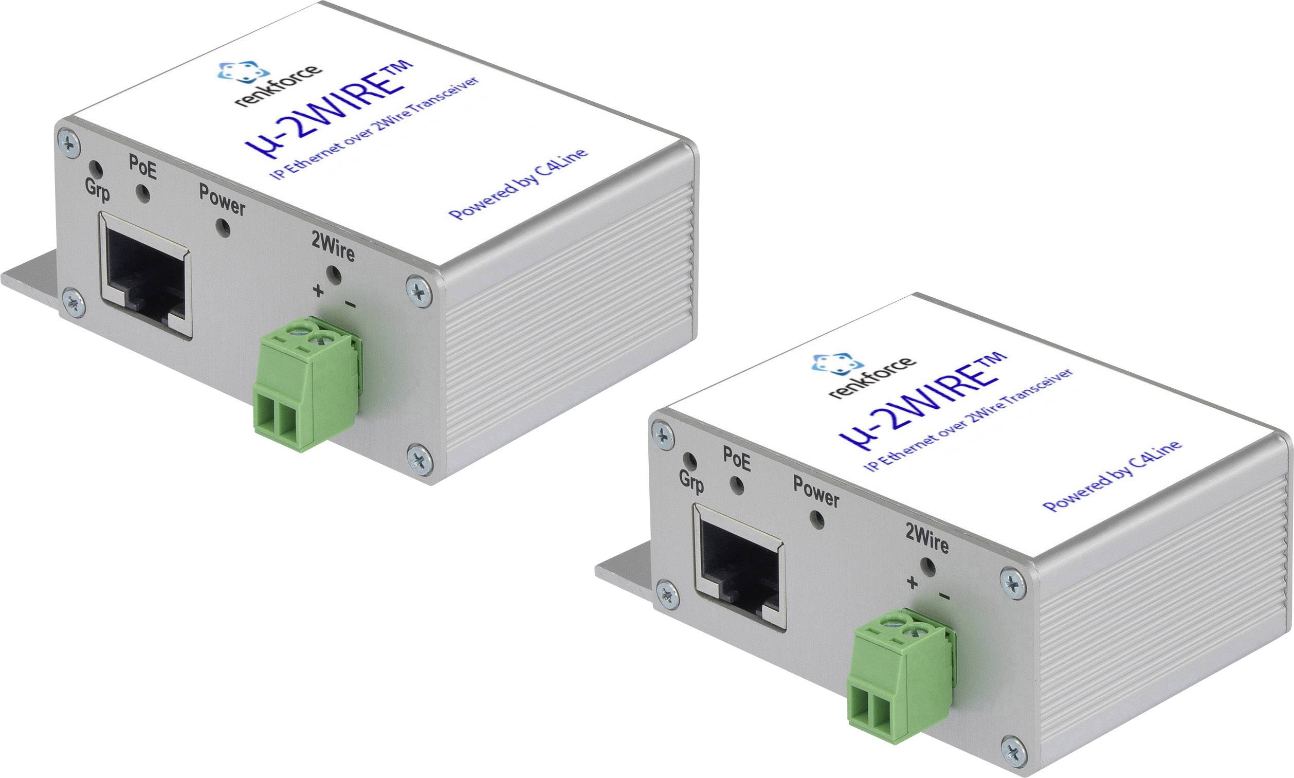 Renkforce RF-3684874 Netzwerkverlängerung 2-Draht Reichweite (max.): 300 m 2 St. 200 MBit/s mit PoE-Funktion