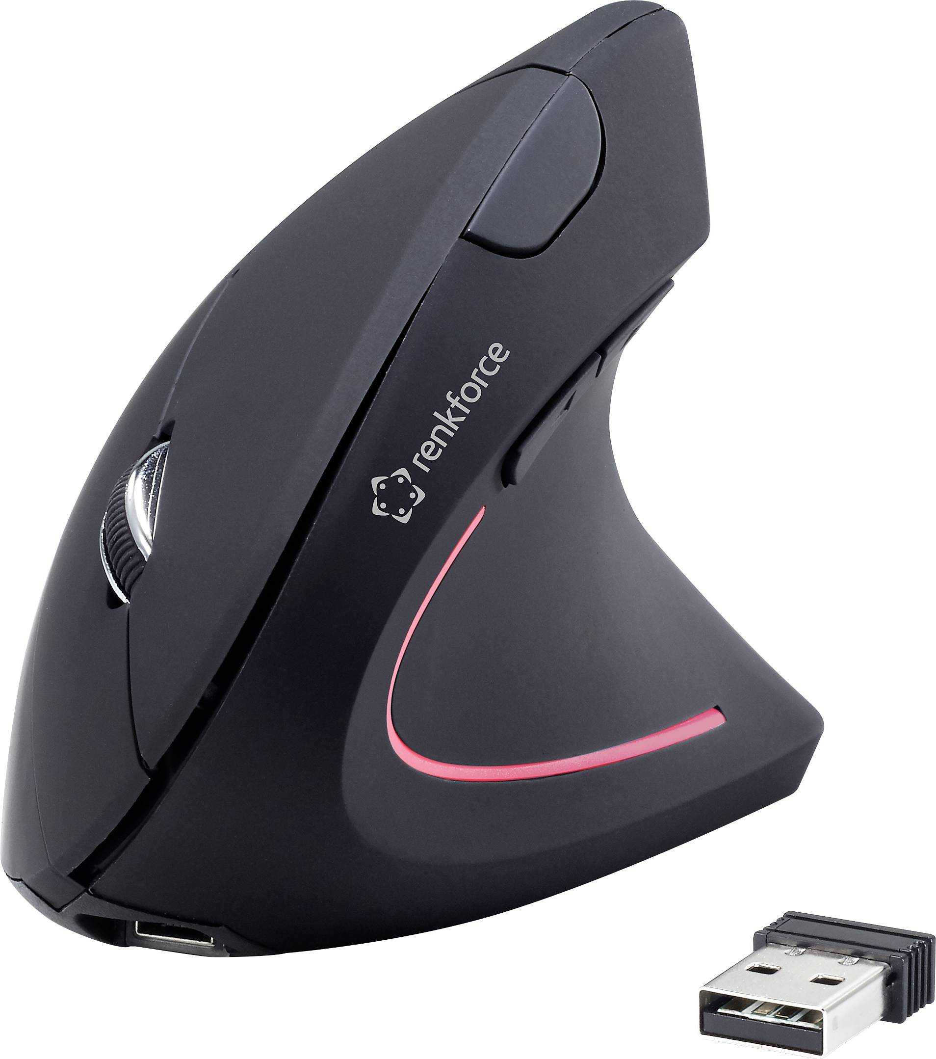 Renkforce RF-WM-322 Ergonomische Maus Funk Optisch Schwarz 5 Tasten 1600 dpi Ergonomisch, Wiederaufladbar