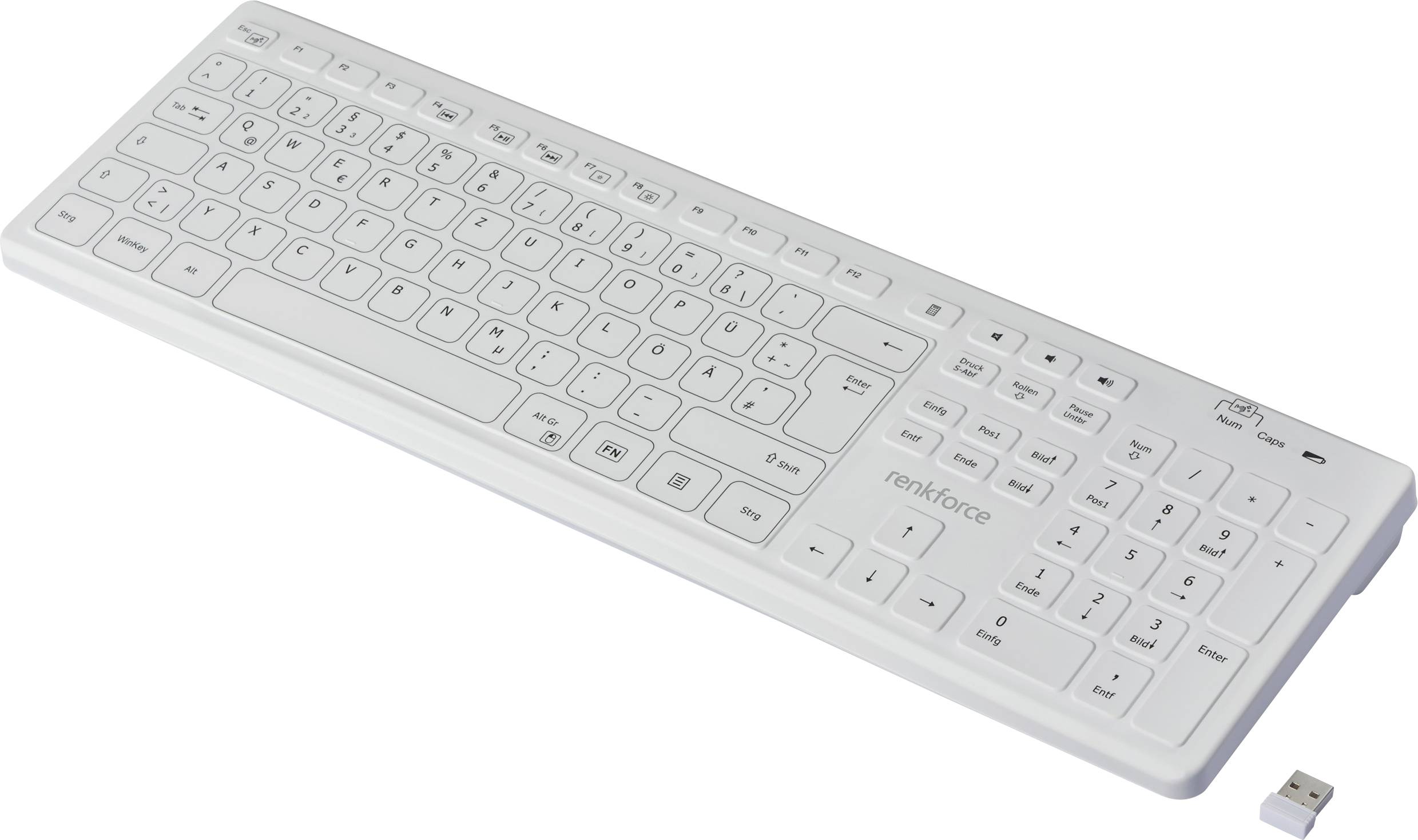 Renkforce RF-WRK-300 Kabellos Hygiene-Tastatur Deutsch, QWERTZ Weiß (matt) Spritzwassergeschützt