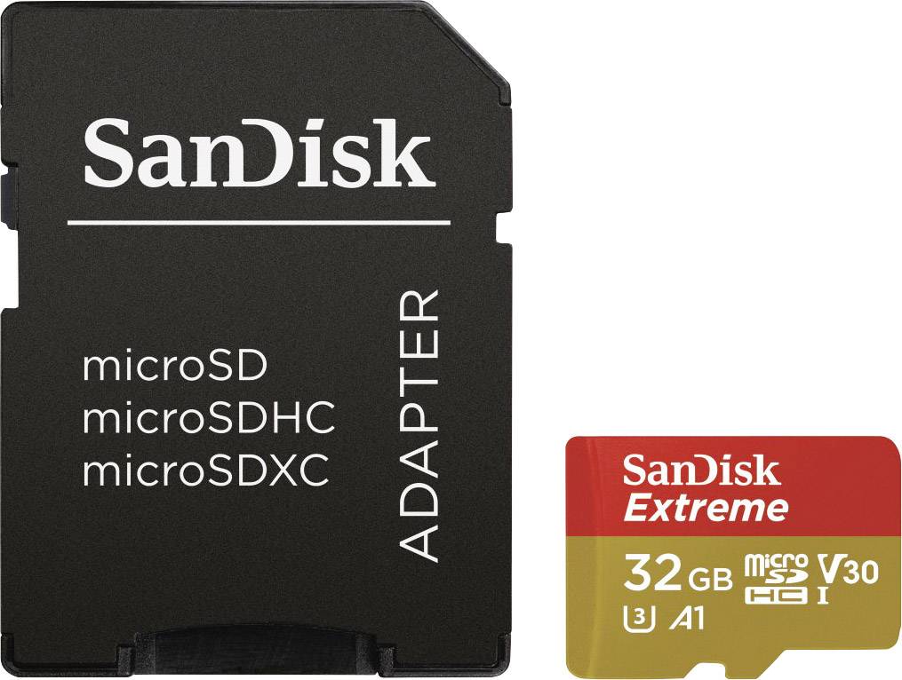 SanDisk Extreme® Mobile microSDHC-Karte 32 GB Class 10, UHS-I, UHS-Class 3, v30 Video Speed Class inkl. SD-Adapter, A1-L