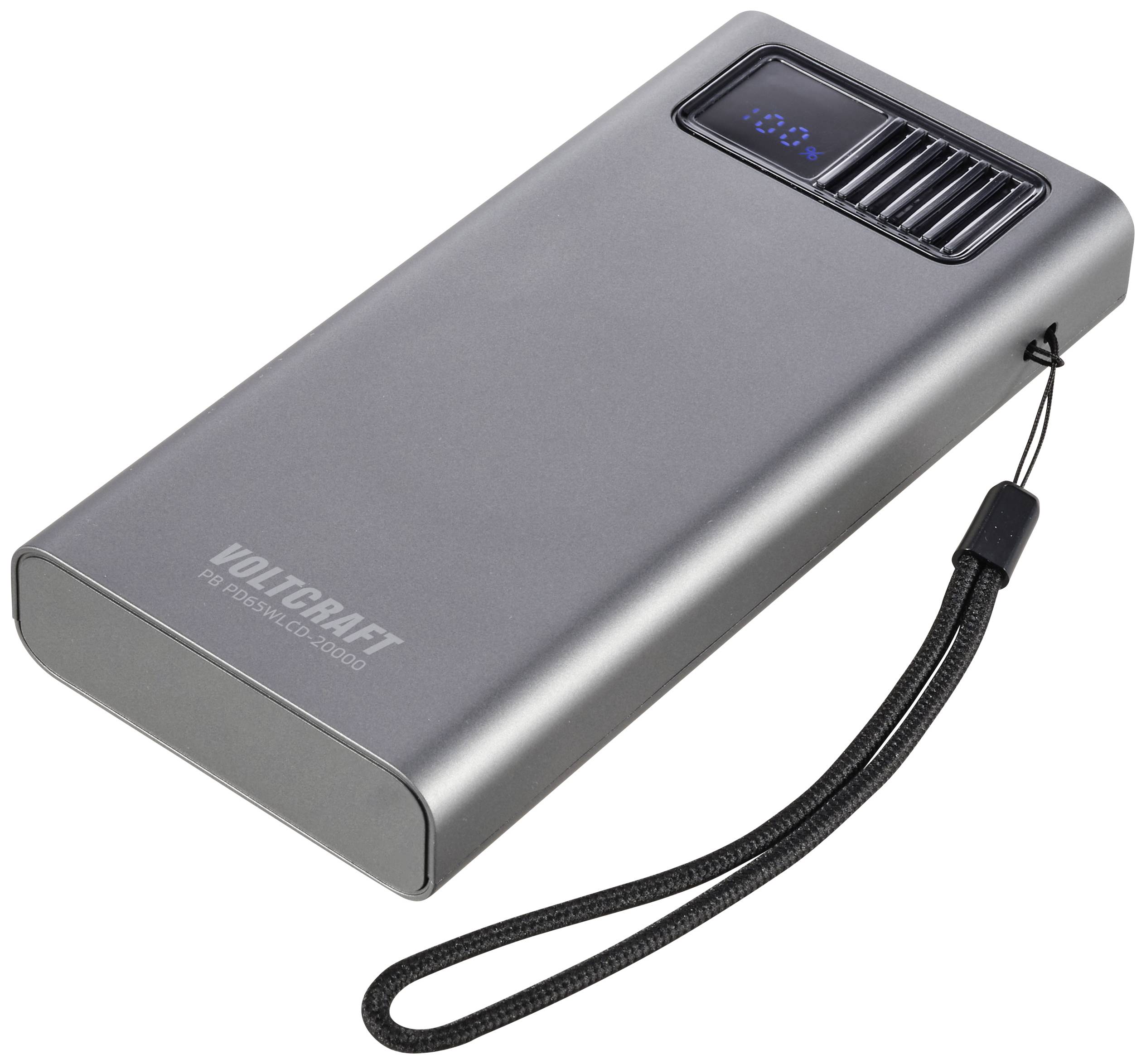 VOLTCRAFT PB PD65WLCD-20000 Powerbank 20000 mAh Fast Charge, USB PD 2.0 LiPo Grau (metallic)