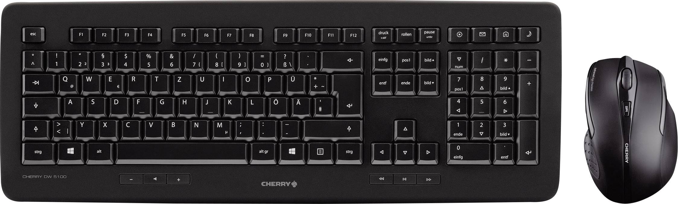 CHERRY DW5100 Funk Tastatur, Maus-Set Deutsch, QWERTZ Schwarz
